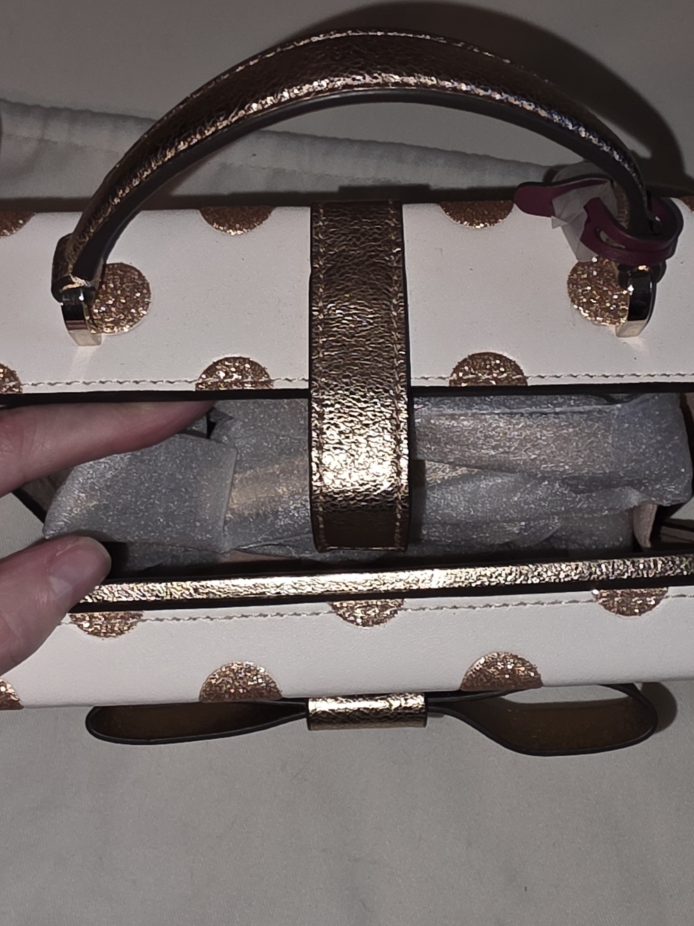 kate spade White Mini Box Bag with Rose Gold Bow & Polka Dots - Picture 10 of 12